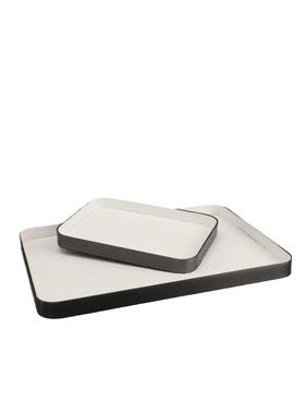 现代轻奢金属皮革收纳托盘摆件样板间卧室客厅茶几家居软装收纳盘