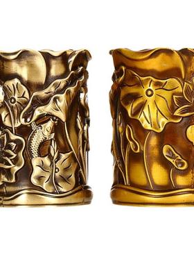 直供仿古古玩铜制笔筒雕刻荷花荷叶创意摆件铜工艺品家居办公