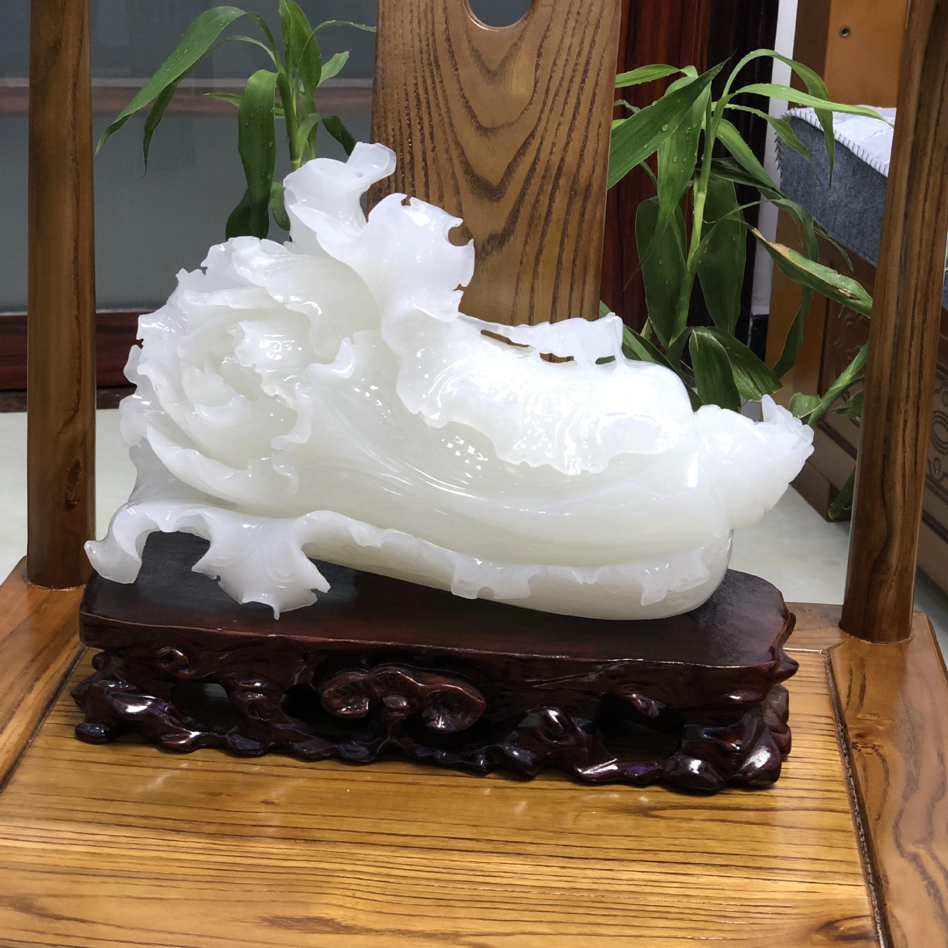 珍真玉阿富汗白玉白菜摆件玉白菜送礼大摆件送老师朋友礼品