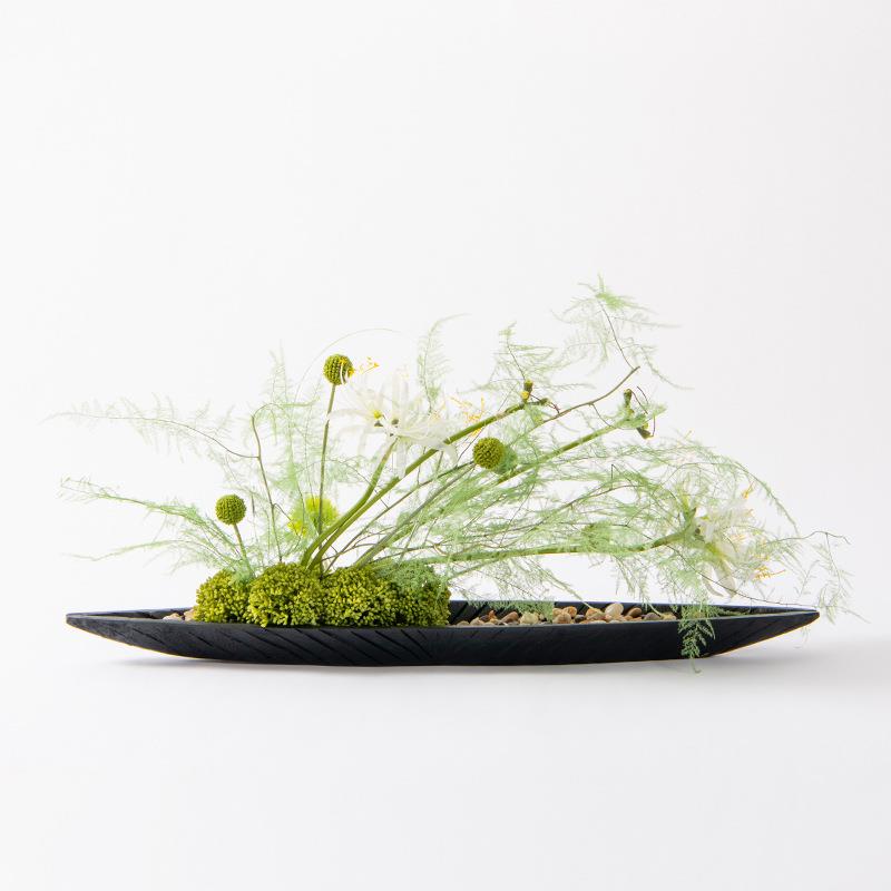 新中式日式侘寂碳化木船永生苔藓盆景绿植盆栽玄关餐桌会议桌摆件