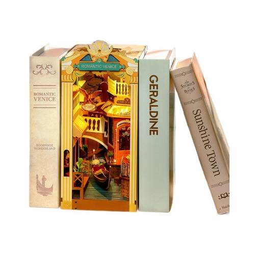 若态小屋威尼斯书立立体书拼图房子木质模型积木建筑创意