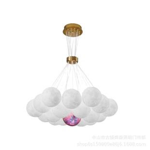 卧室吊灯北欧餐厅灯泡泡月球客厅儿童房简约现代星球灯具爆款星空