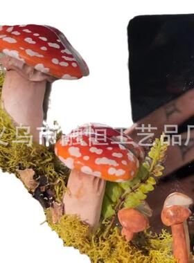 花园庭院镜子森林气息镜子摆件设计家居蘑菇苔藓花环自然装饰