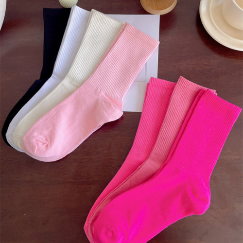 多巴胺粉色袜子女中筒袜学院风