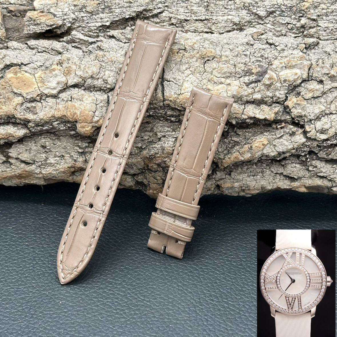 梦诗纯表行 适配蒂芙尼TIFFANY手表鳄鱼皮绢丝真皮表带半弧形16mm