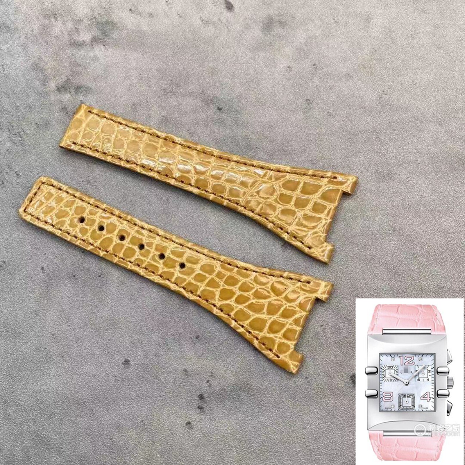 梦诗纯表行 适配欧米茄星座系列1841.70.34手表鳄鱼皮表带 凹位
