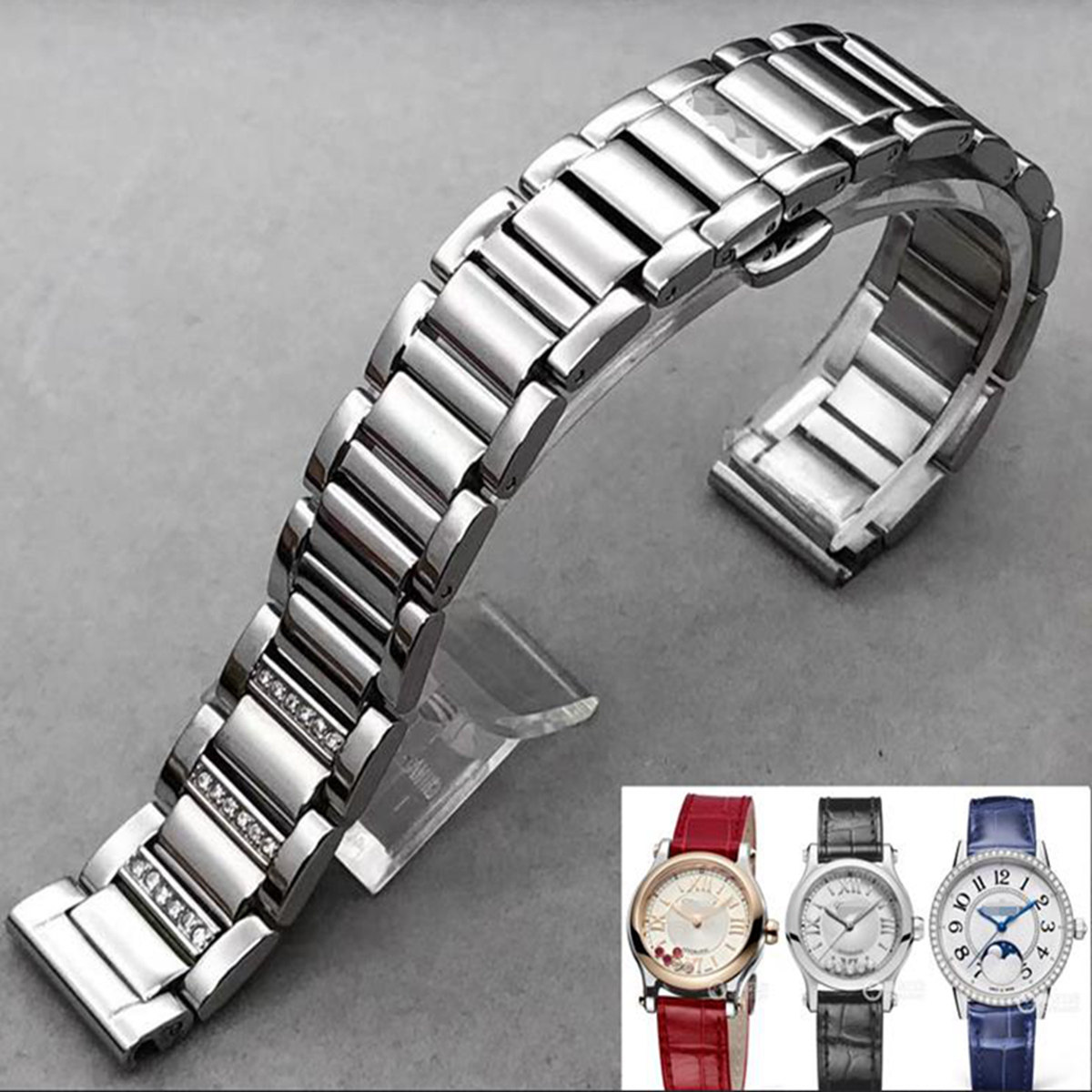 梦诗纯表行 适配肖邦萧邦快乐五钻 积家约会钢带3578430 15 16mm