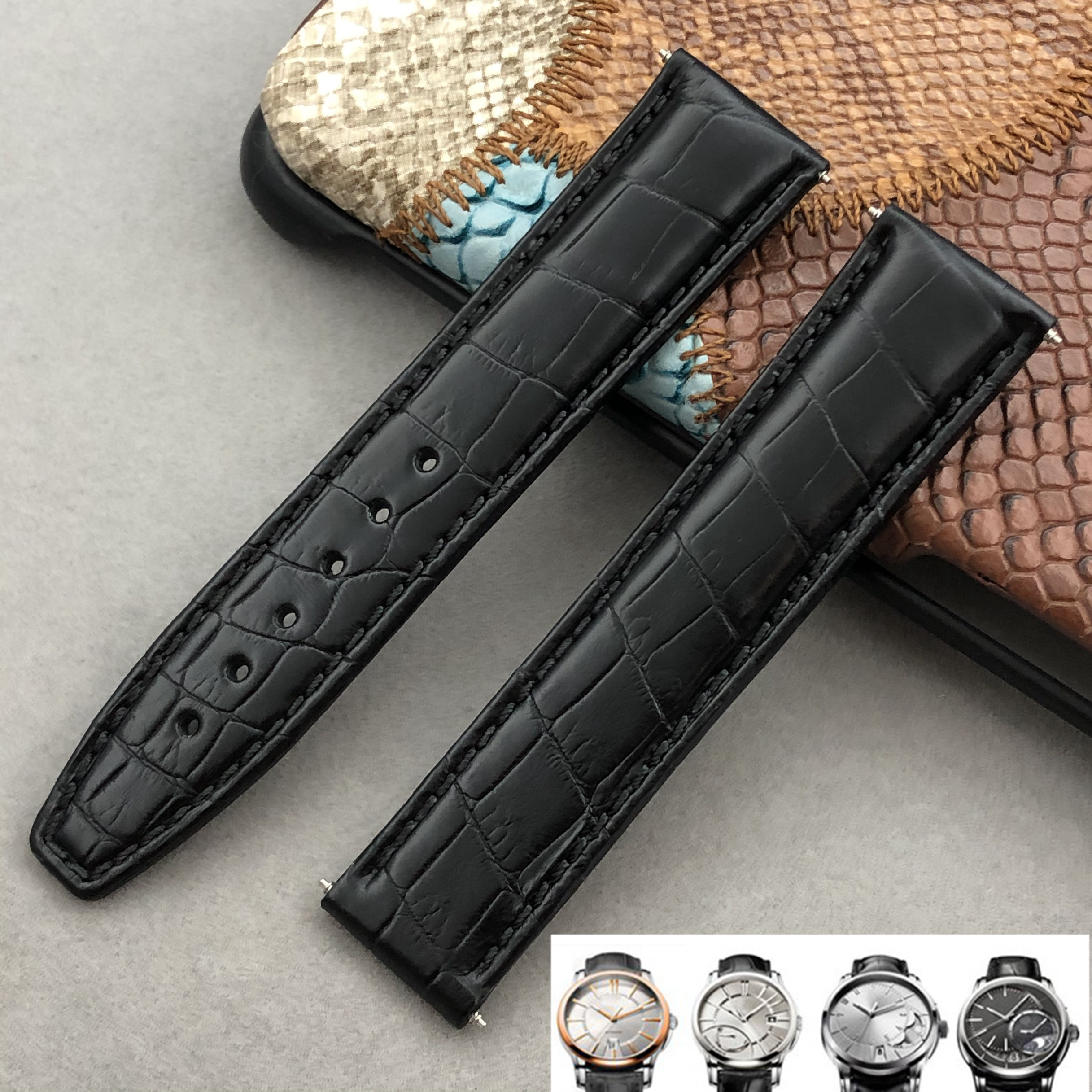 梦诗纯表行 适配艾美手表6148 pt6148 pt6158 6168鳄鱼皮表带20mm