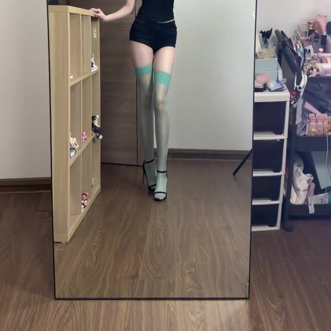 个性高腰连裤袜女士美腿显瘦丝袜薄荷绿百搭小腿袜四季薄款打底袜