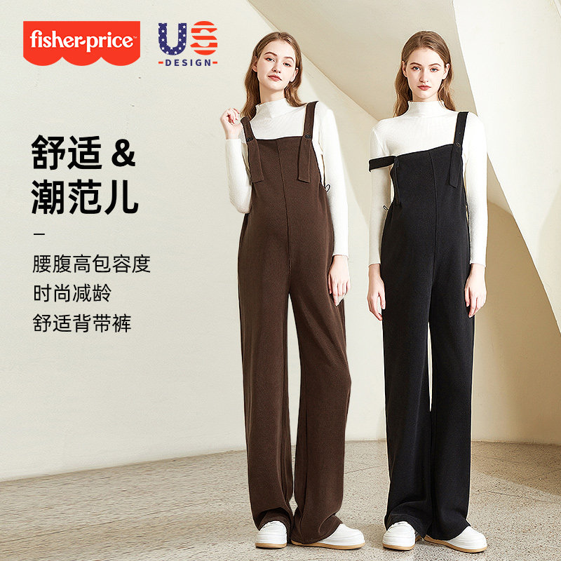 费雪孕妇背带裤春秋外穿宽松大码孕期两件套美式休闲孕妇秋冬套装图片