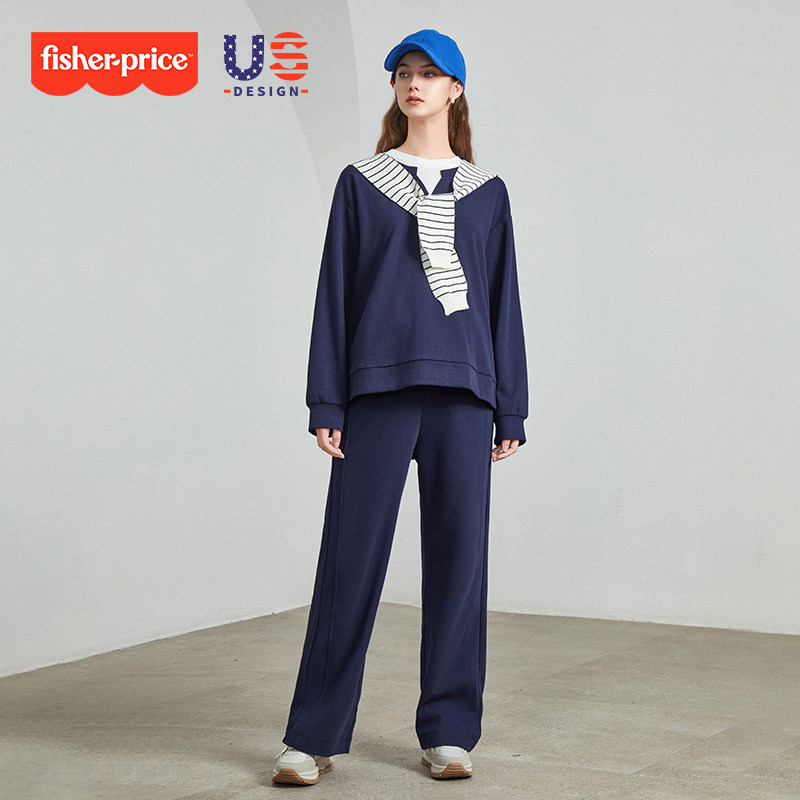 thumbnail for Fisher Maternity Outfit 2025 New Spring and Autumn Sweatshirt Casual Top Versatile Wide-leg Pants Sports Two-Piece Set Autumn Outfit