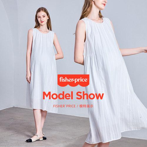 美国费雪圆领无袖纯棉孕妇连衣裙