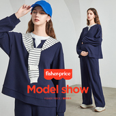 2026新款 春秋卫衣休闲上衣百搭阔腿裤 运动两件套装 费雪孕妇装 春装