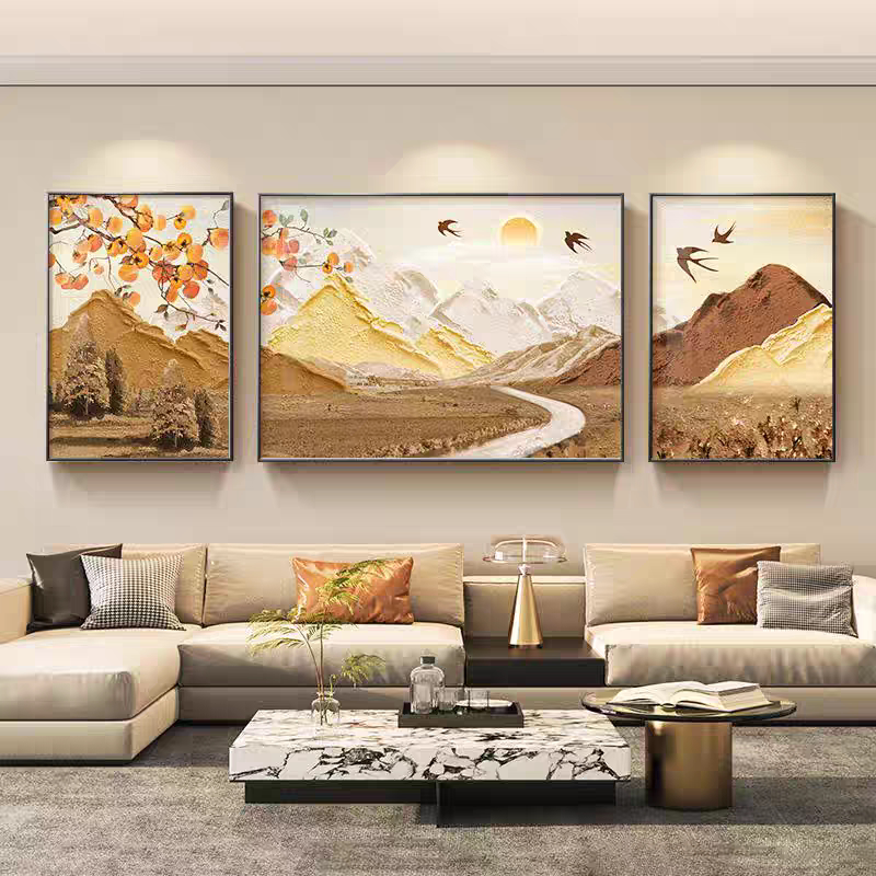 侘寂风沙发背景墙挂画背有靠山画