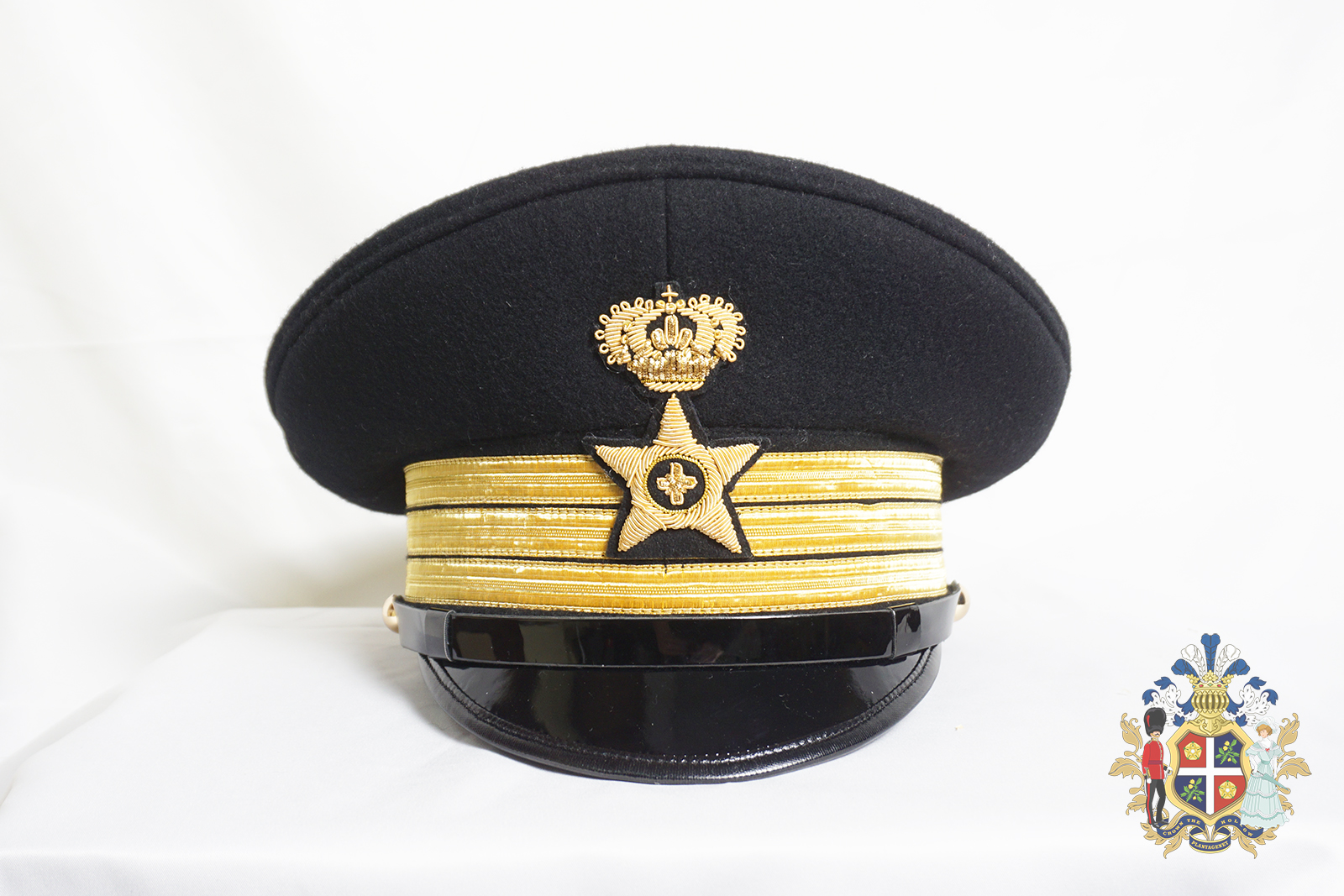 二战意大利黑色大马鞍型金属丝刺绣帽徽大檐帽