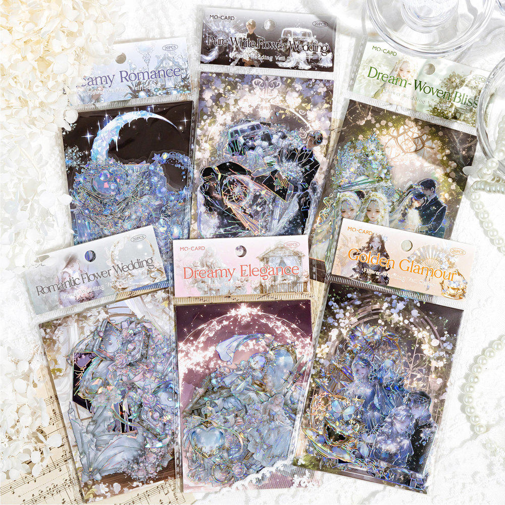 花的嫁纱PET立体镭射手账贴纸