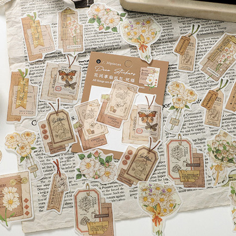 花间事手账贴纸复古英文票据花朵盐系手帐相册拼贴装饰素材贴画,文具电教/文化用品/商务用品,贴纸/立体贴纸,淘宝优惠券,粉丝福利购,淘宝优惠卷