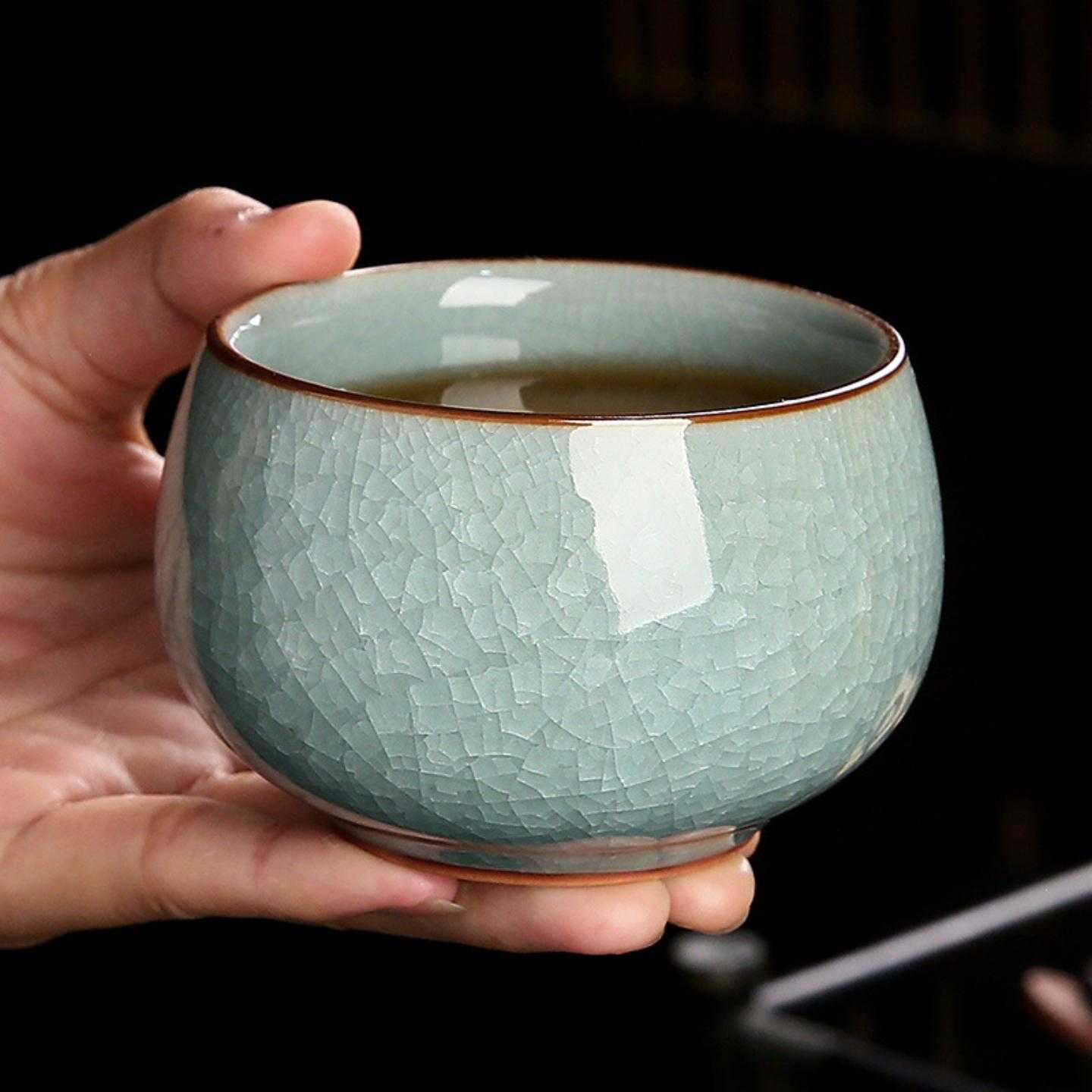 汝窑冰花主人杯单杯开片围炉煮茶茶杯陶瓷品茗杯功夫茶具茶盏家用