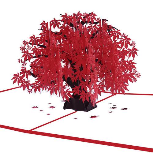 厂家供应立体卡 枫树 片红枫树生物日祝福卡创贺意礼红枫叶3D卡定