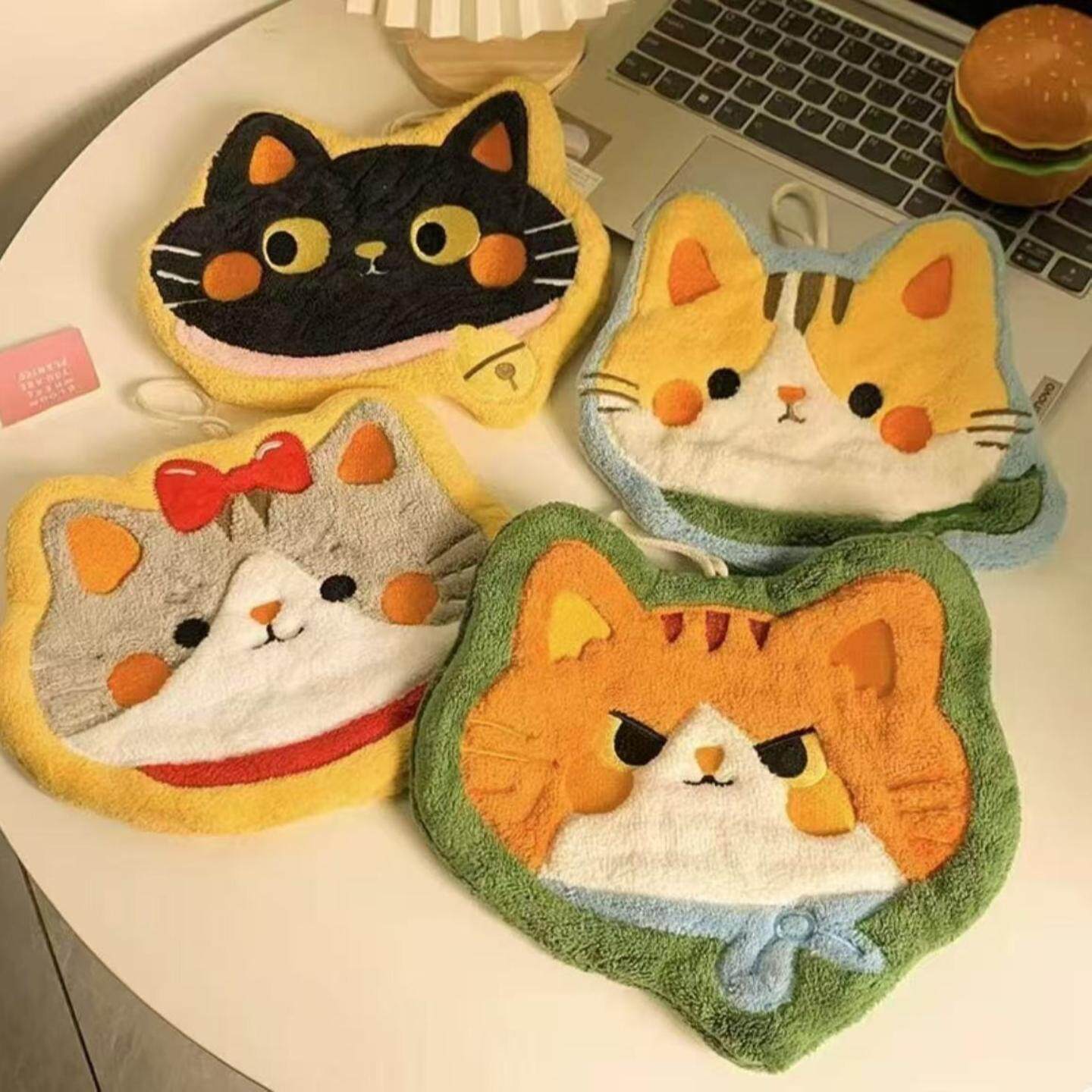 卡通猫咪厨房擦手巾挂式可爱加厚浴室家用吸水毛巾不掉毛抹布