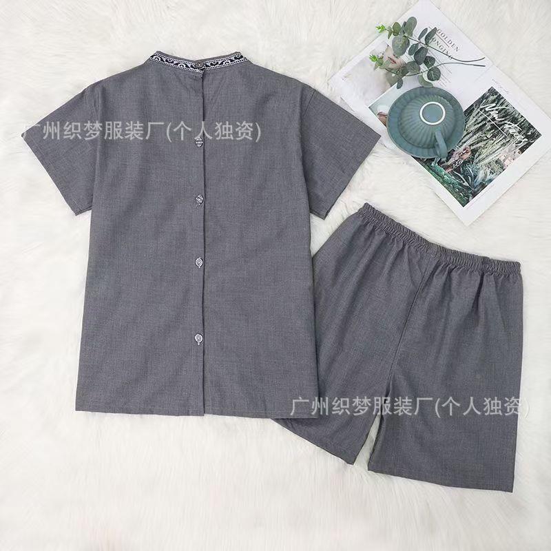 后背开扣汗蒸浴衣套装家居睡衣情浴侣套装洗浴桑拿服服贡麻男女服