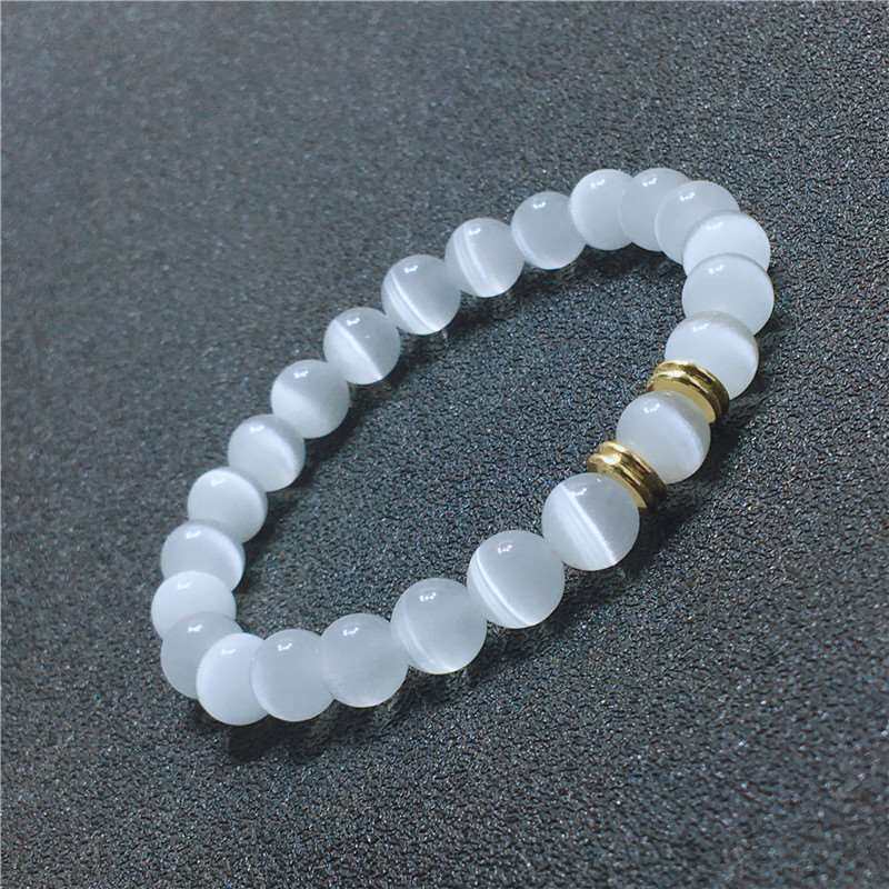白猫眼石手链单圈女8毫米白色冰种水晶手串转运生日礼物简约款