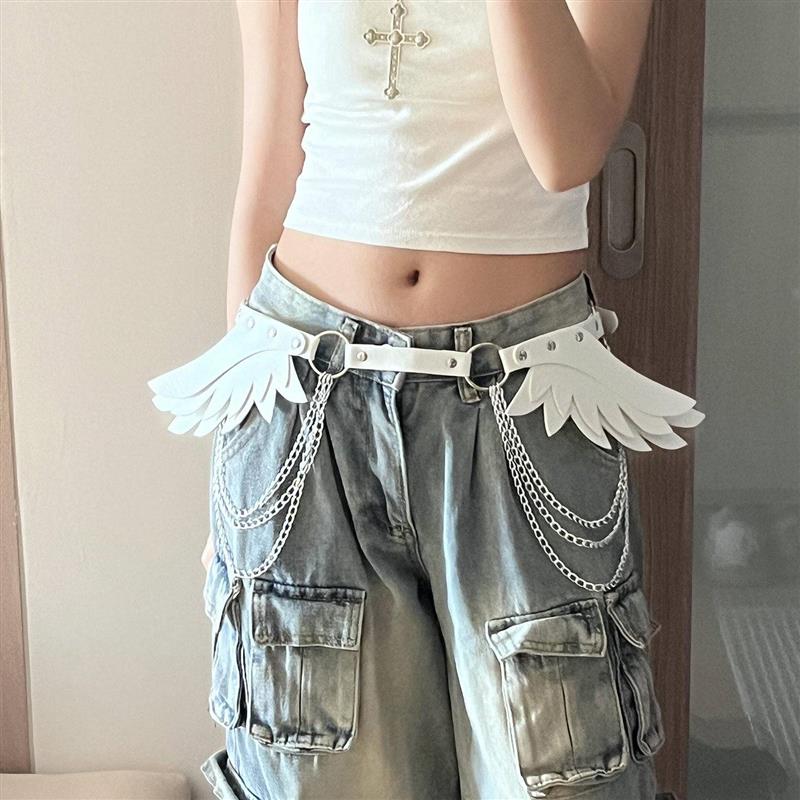 Y2K甜酷少女腰带装饰恶魔天使翅膀腰链亚文化辣妹二次元皮带配饰