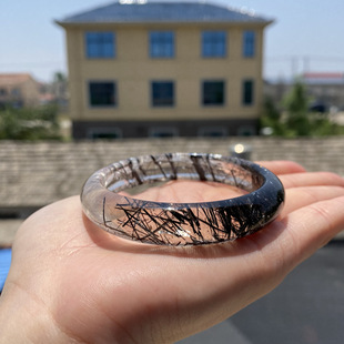 天然透体黑发晶手镯圆条美人条镯子女款生日礼物饰品送鉴定证书