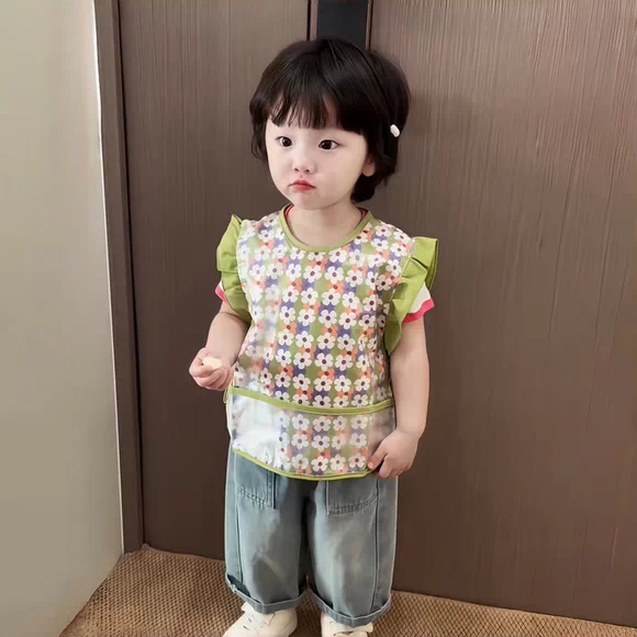 宝宝罩衣夏季无袖吃饭防水防脏儿童吃饭围兜小孩饭兜围嘴反穿衣