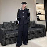 2024春设计师个性新中式解构拼皮金属飞机扣西装W0413P125，男装西服，电商C219