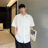 夏款设计立体解构拼接金属拉链四合扣纯色短袖衬衫C0540P70，男装衬衫，电商C219