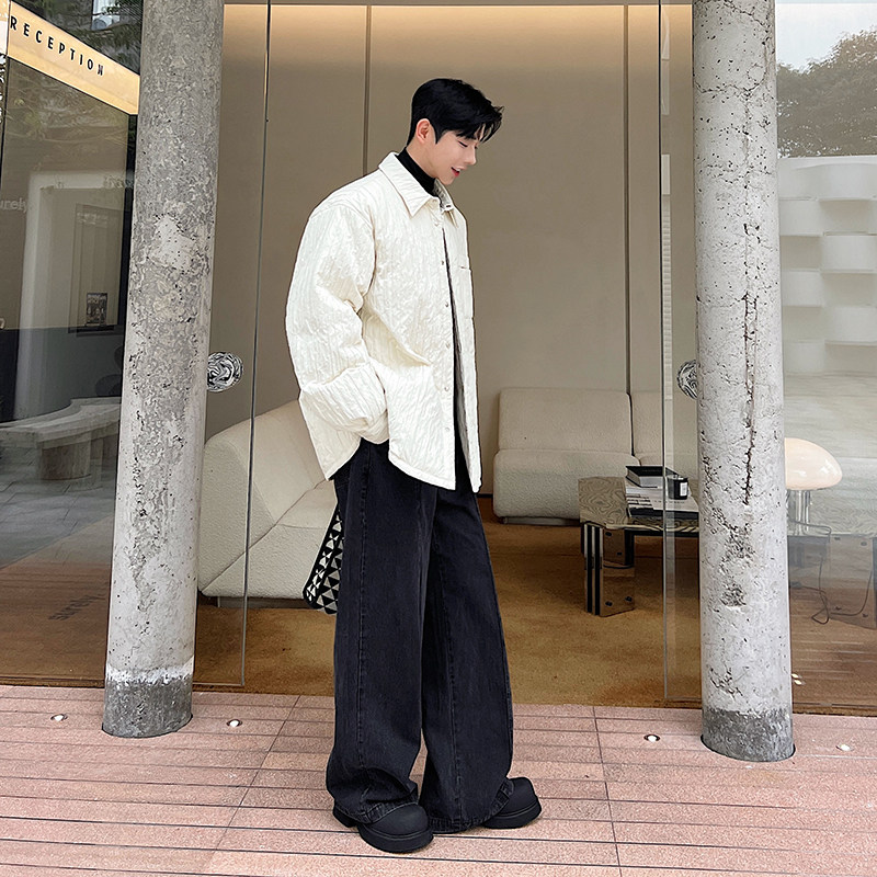 冬款设计师韩版百搭廓形压褶肌理纹衬衣加厚棉服W0683P160,男装棉衣,电商C219