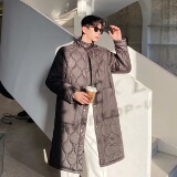 2024秋冬韩版潮流格纹轻薄立领排扣设计宽松长款棉衣W0207P145，男装棉衣，电商C219