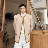 秋款法式复古驼色百搭无领小香风华夫格粗纺外套男女W0486P130，男装夹克，电商C219