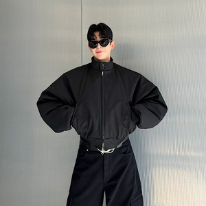 棉衣短款长袖双面穿纯色棉服厚款时尚拼接宽松拉链牛仔休闲百搭图片