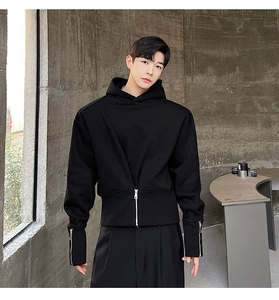 秋冬重磅加厚抓絨拉鏈設(shè)計廓形墊肩連帽衛(wèi)衣男女 W0538 P115圖片