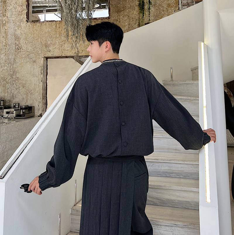 23秋秀款设计师韩版圆领开衫西装西裤马面裙三件套装W0617P215,男装休闲套装,电商C219