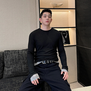 25SS百搭老钱风真两件拼接撞色针织打底T松弛感内搭T恤T0728  P75图片