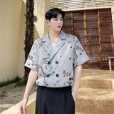 2024夏款ins韩版度假风烧花双排扣轻薄透气短袖衬衫C0260P65，男装衬衫，电商C219