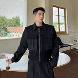 2024秋冬设计师短款呢料立体口袋拉链机车夹克外套W0471P125，男装夹克，电商C219