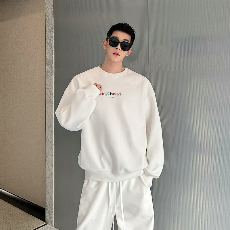 24春秋设计定制手工璀璨宝石百搭圆领卫衣三色男女W1018P115,男装卫衣,电商C219