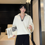 秋冬设计师老钱风重磅针织撞色v领编织绳装饰卫衣W0664P125，男装卫衣，电商C219
