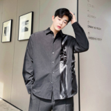 2024春秋ins设计师秀款暗黑长袖木耳边绸带拼接衬衫C0256P70，男装衬衫，电商C219