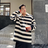 秋款设计黑白撞色条纹可拆卸拉链两穿POLO翻领T恤T0481P85，男装Polo衫，电商C219