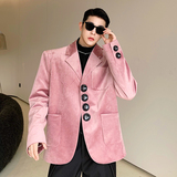 2024秋ins秀款韩版个性大扣子金丝绒面西装礼服外套W0337P125，男装西服，电商C219
