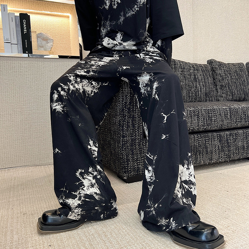 夏款设计师暗黑亚B风宽松扎染休闲阔腿松紧腰长裤 K0441 P65图片