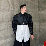 秋款设计师宽肩廓形黑色短款拉链皮夹克外套W0498P115，商品下架区，电商C219