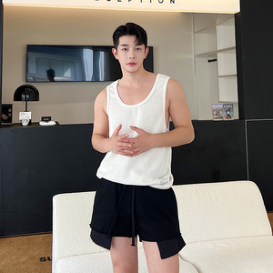 夏款设计师松紧腰抽绳重磅GD权志龙同款超短毛边卫裤 K0605 P60图片