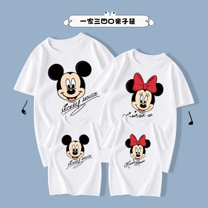 2023夏季新款亲子装一家三口家庭全家装时尚卡通印花女子装潮