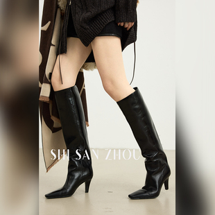 洋气显瘦靴子女通勤百搭高跟长筒靴 头层牛皮时尚 十三粥 人生高跟
